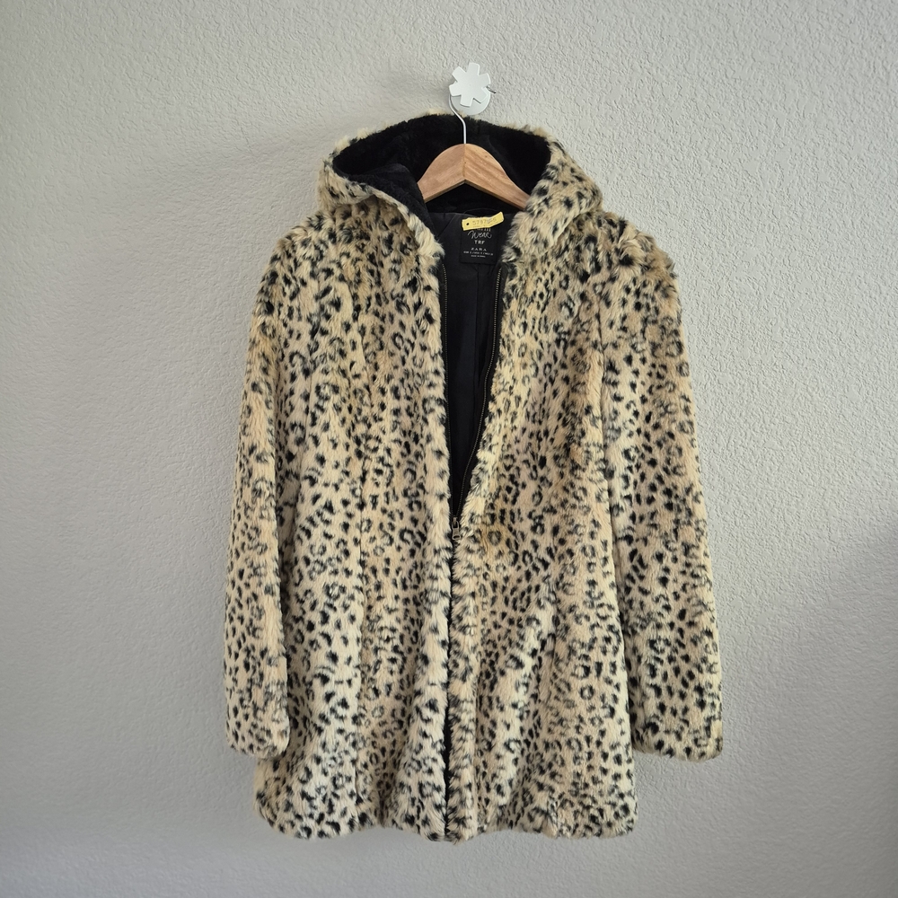 ZARA Leopard Print Faux Fur Coat
